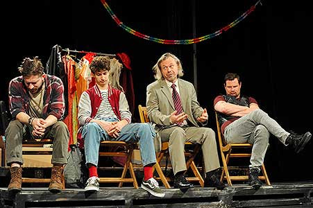 Filip František Červenka, Antonio Šoposki, Viktor Dvořák, Ondřej Veselý v inscenaci Irská kletba, foto: Lucie Vítková