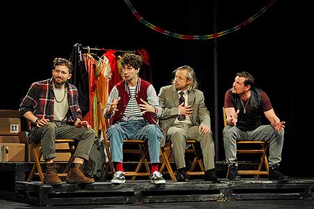 Filip František Červenka, Antonio Šoposki, Viktor Dvořák, Ondřej Veselý v inscenaci Irská kletba, foto: Lucie Vítková